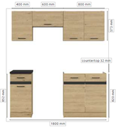 Junona Line kjøkkensett - Hvit/Grå - 180 cm